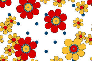 复古波普风红黄花朵面料印花素材，适用于服装印花设计
