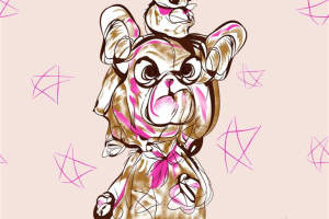 可爱法斗叠戴小鼠插画风面料印花，适用于T恤与童装服装印花素材