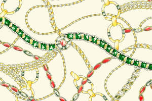 复古珠宝链纹面料印花素材，适用于高端服装印花设计
