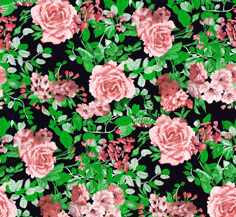 复古玫瑰花卉面料印花素材,适用于服装印花设计与数码印染