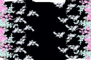 黑底粉青花卉面料印花素材，适用于服装印花设计与数码印染