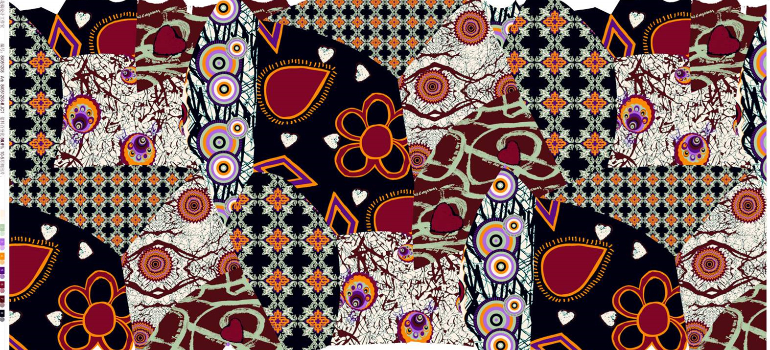 复古拼贴风面料印花素材,适用于服装印花设计的高清花型图库