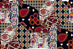 复古拼贴风面料印花素材，适用于服装印花设计的高清花型图库