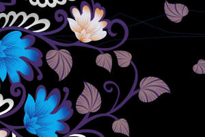 深色底蓝紫花卉藤蔓面料印花素材，适用于服装印花设计