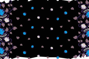 黑底蓝白花卉藤蔓面料印花素材，适用于服装印花设计