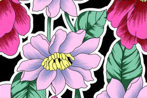 高对比度手绘风花卉面料印花素材，适用于服装印花设计