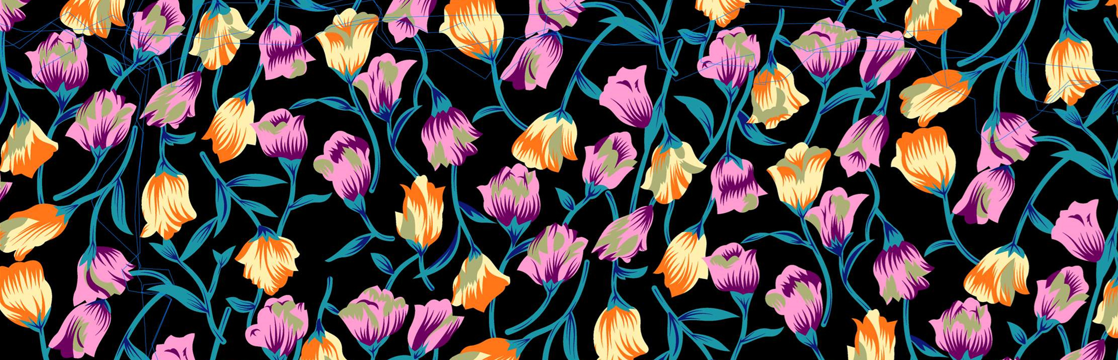 高对比度撞色花卉面料印花素材,适用于春夏服装印花设计