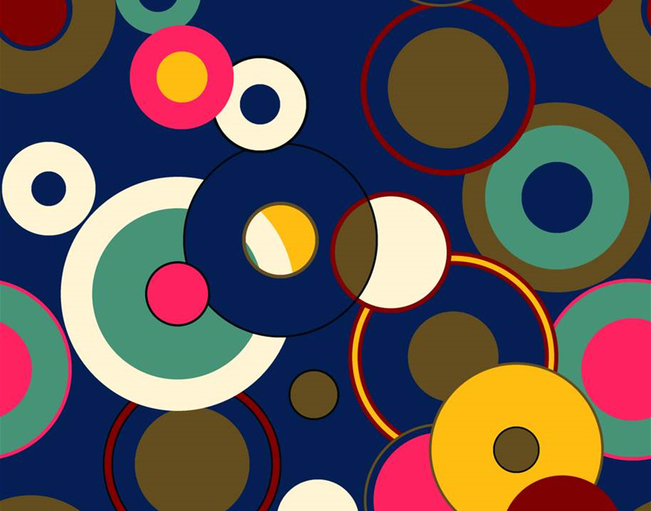 复古几何圆环面料印花素材,适用于服装印花设计与数码印染