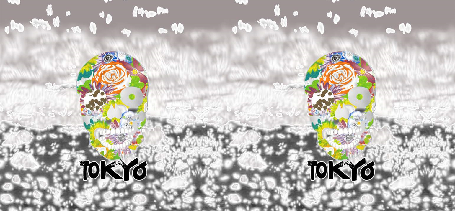 花卉骷髅融合风面料印花素材,适用于潮牌服装印花设计