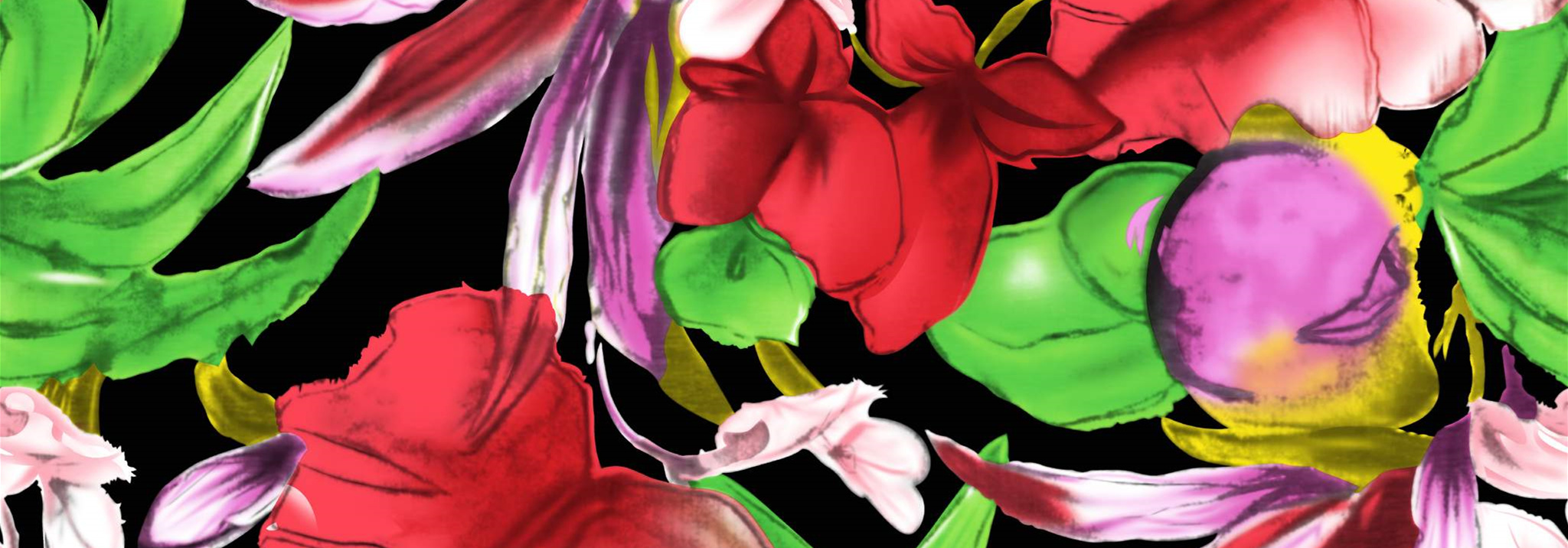 热带花卉面料印花素材图,适用于服装印花设计与数码印染