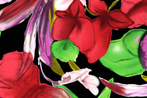 热带花卉面料印花素材图，适用于服装印花设计与数码印染