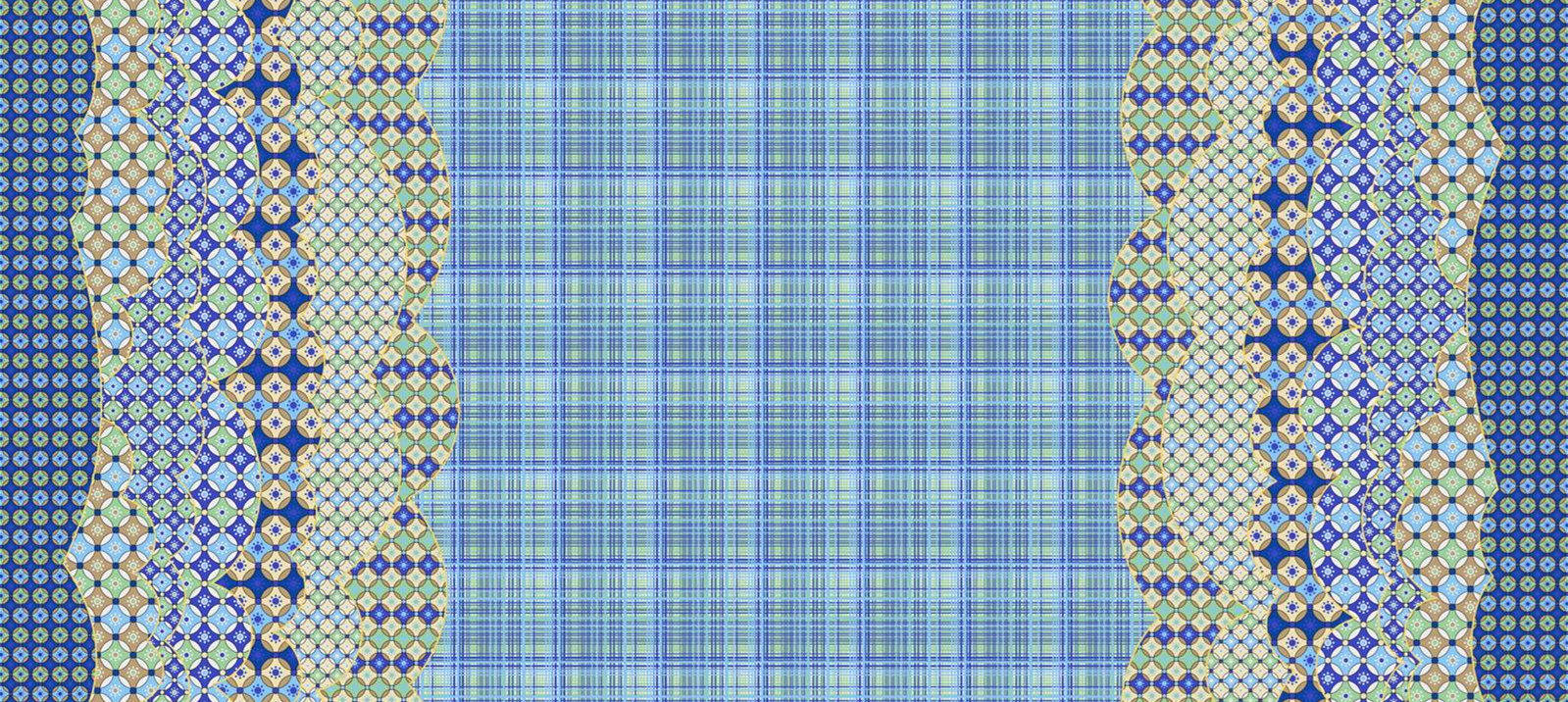 蓝绿几何对称面料印花素材,适用于春夏服装印花设计