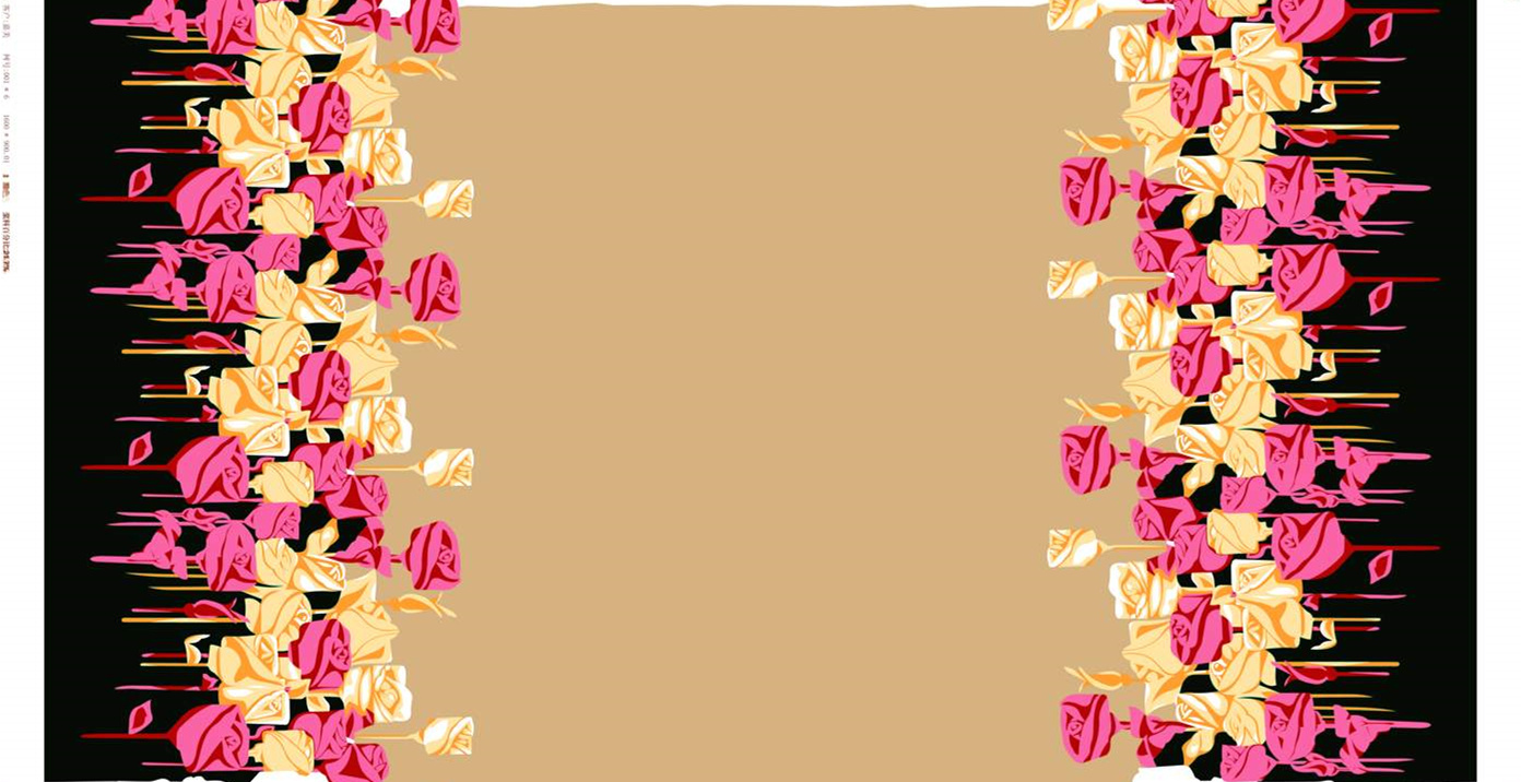 玫瑰簇拥边框风面料印花素材,适用于服装印花设计与数码印染