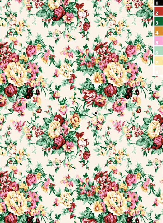 复古花卉面料印花素材图,适用于服装印花设计与数码印染