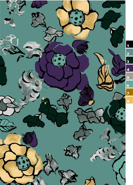 复古手绘风面料印花素材,适用于服装印花设计的原创花型图案