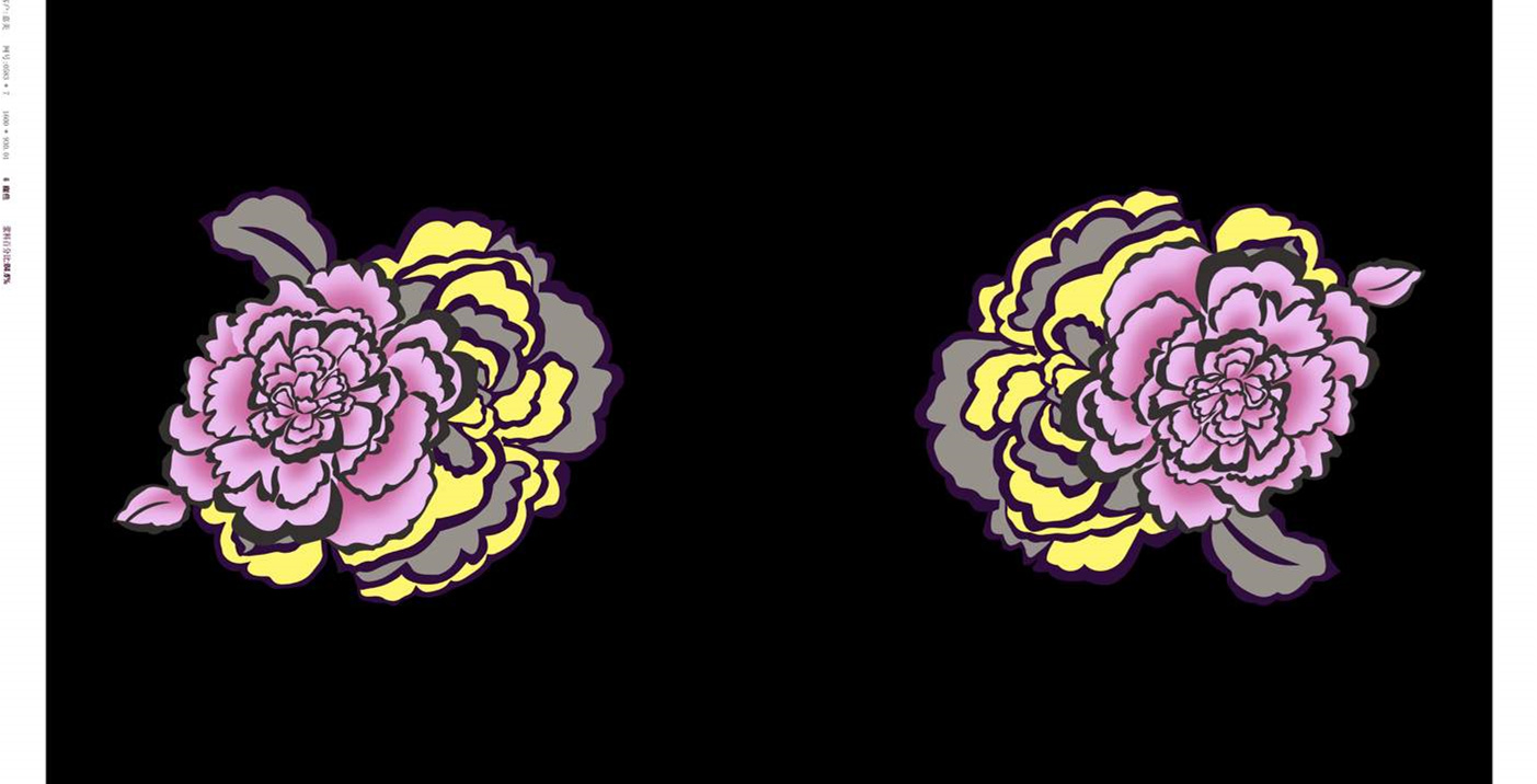 复古手绘风牡丹面料印花素材,适用于服装印花设计与数码印染