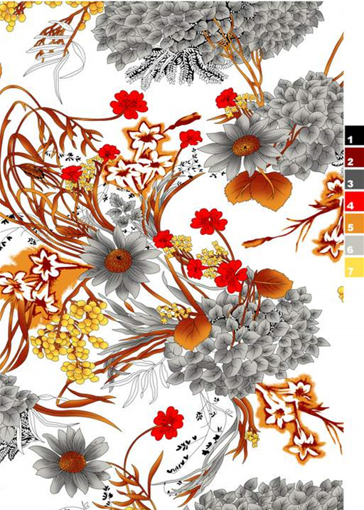 复古手绘风花卉面料印花素材,适用于服装印花设计与数码印染