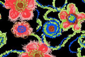 高对比荧光花卉面料印花素材，适用于潮流服装印花设计