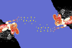 梦幻对称兔形面料印花素材，适用于童装与创意服装印花设计