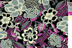 复古花卉面料印花素材，适用于服装印花设计的高对比度图案