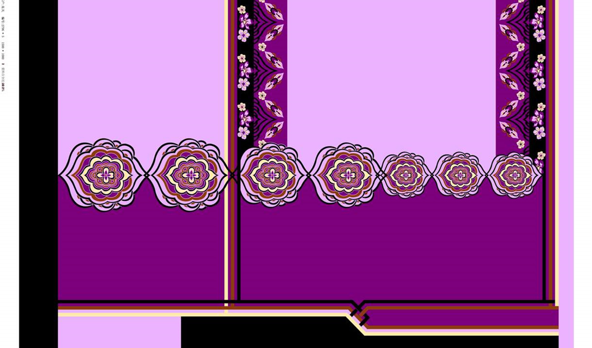 紫色民族风花卉连续纹样面料印花素材,适用于服装印花设计