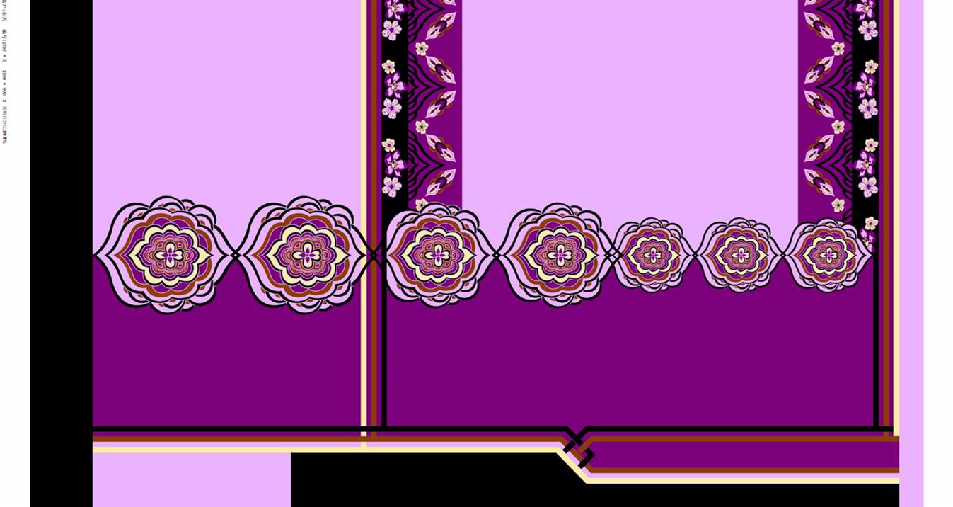 紫色系民族风面料印花素材,适用于服装印花设计与成衣装饰