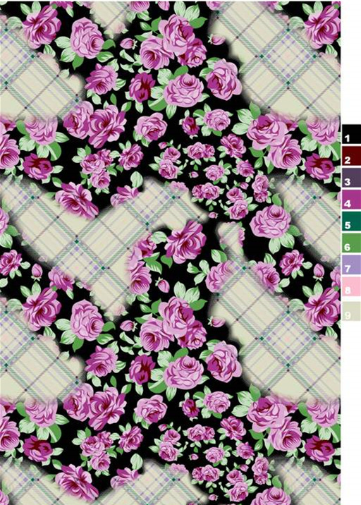 复古玫瑰格纹面料印花素材,适用于服装印花设计与数码印染