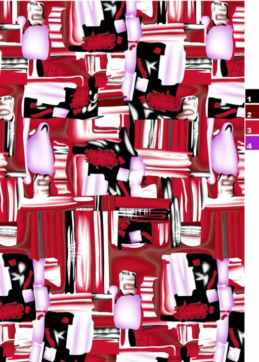 抽象几何红黑紫撞色面料印花素材,适用于潮流服装印花设计