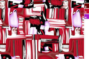 抽象几何红黑紫撞色面料印花素材，适用于潮流服装印花设计