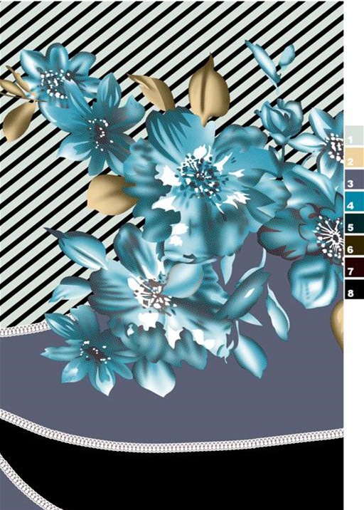 蓝调花卉面料印花素材图,适用于服装印花设计与数码印染