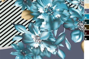 蓝调花卉面料印花素材图，适用于服装印花设计与数码印染