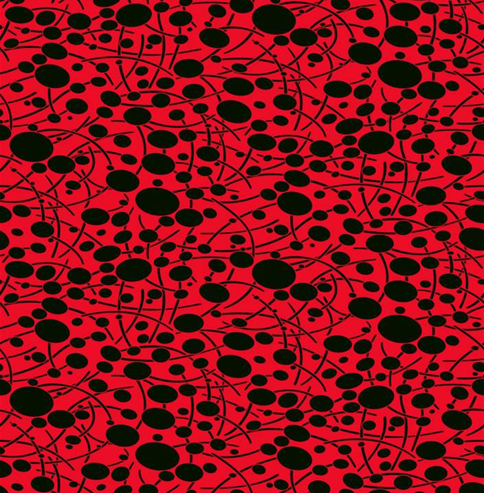 红底黑点抽象线条面料印花素材,适用于服装印花设计