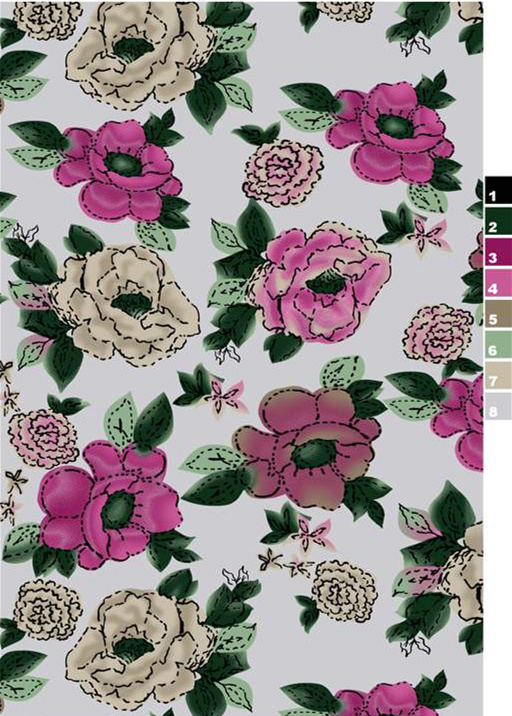 复古手绘风花卉面料印花素材,适用于服装印花设计与成衣开发