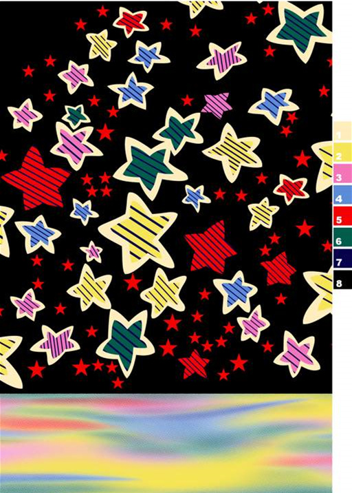 多彩手绘星星图案面料印花素材,适用于儿童服装印花设计