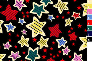 多彩手绘星星图案面料印花素材，适用于儿童服装印花设计