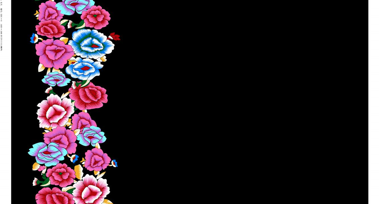 高对比度花卉边饰面料印花素材,适用于服装印花设计