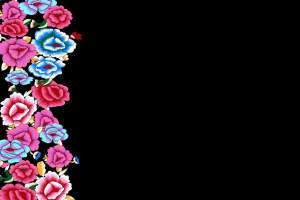 高对比度花卉边饰面料印花素材，适用于服装印花设计