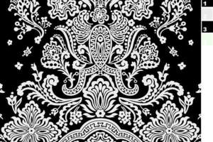 经典巴洛克风格黑白面料印花素材，适用于高端服装印花设计