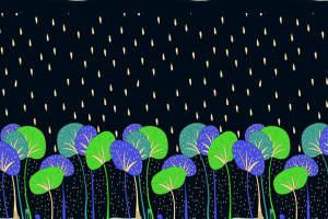 雨夜荷叶主题面料印花素材，适用于春夏服装印花设计