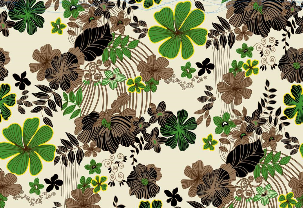 复古手绘风面料印花素材,适用于服装印花设计的高清花卉图案