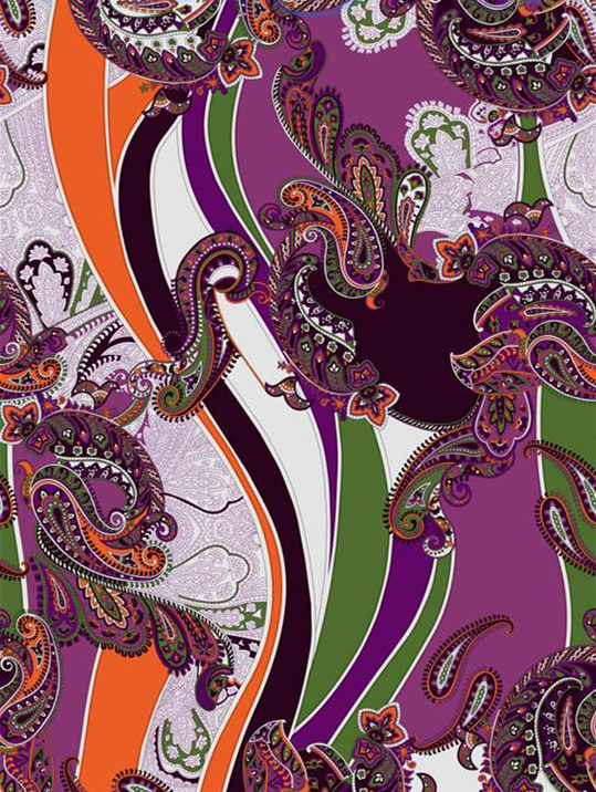 复古佩斯利纹面料印花素材,适用于服装印花设计与数码印染