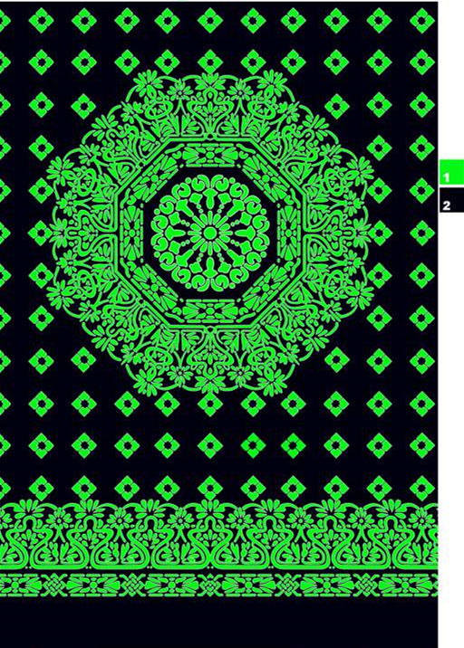 荧光绿几何花卉对称图案面料印花素材,适用于服装印花设计