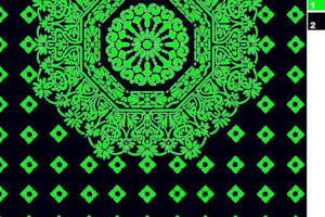 荧光绿几何花卉对称图案面料印花素材，适用于服装印花设计