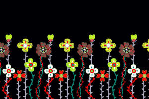 黑底波点花卉面料印花素材，适用于服装印花设计与数码印染