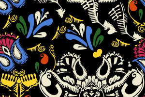 复古民族风面料印花素材，适用于服装印花设计的高对比度花型图案