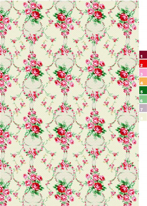 复古玫瑰藤蔓面料印花素材,适用于服装印花设计的高清花型图