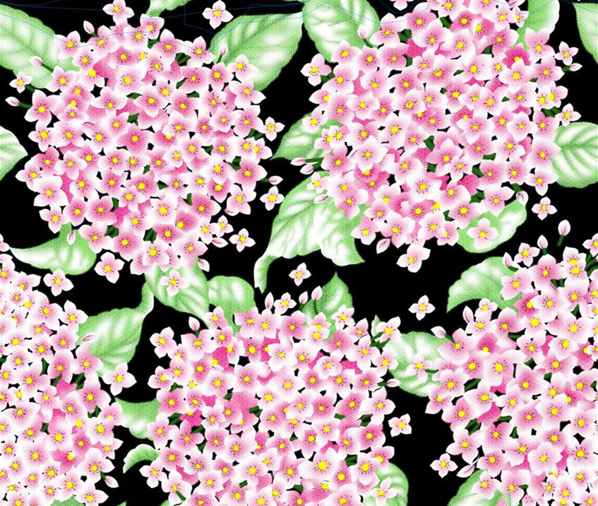 粉白绣球花簇面料印花素材,适用于春夏服装印花设计