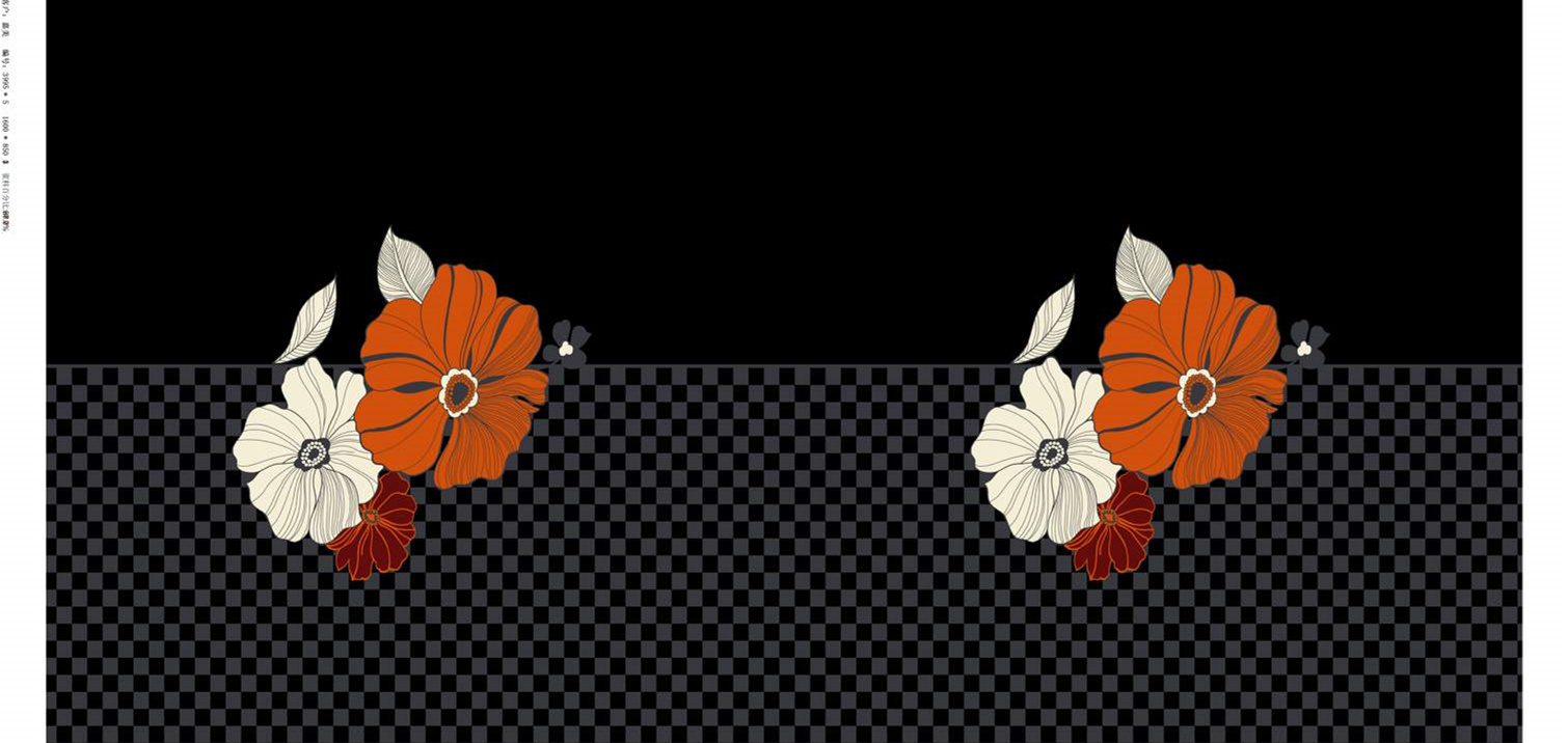 橙白撞色花卉面料印花素材,适用于服装印花设计与数码印染