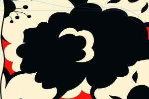 高对比度黑白红抽象花卉面料印花素材，适用于服装印花设计