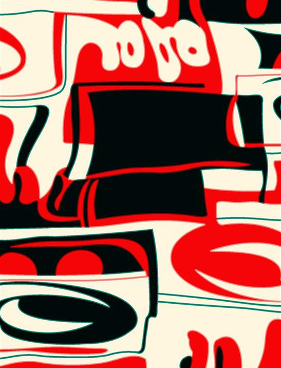 抽象几何红黑配色面料印花素材,适用于潮流服装印花设计